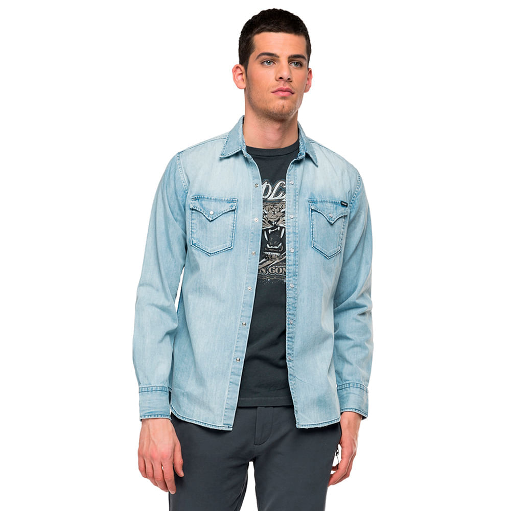 Camisa Para Hombre 7 Oz Deep Blue Denim Replay 38064