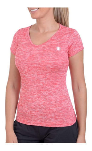 Camiseta Cuello V Wilson Jaspeada 71566 Mujer Gym Fitness