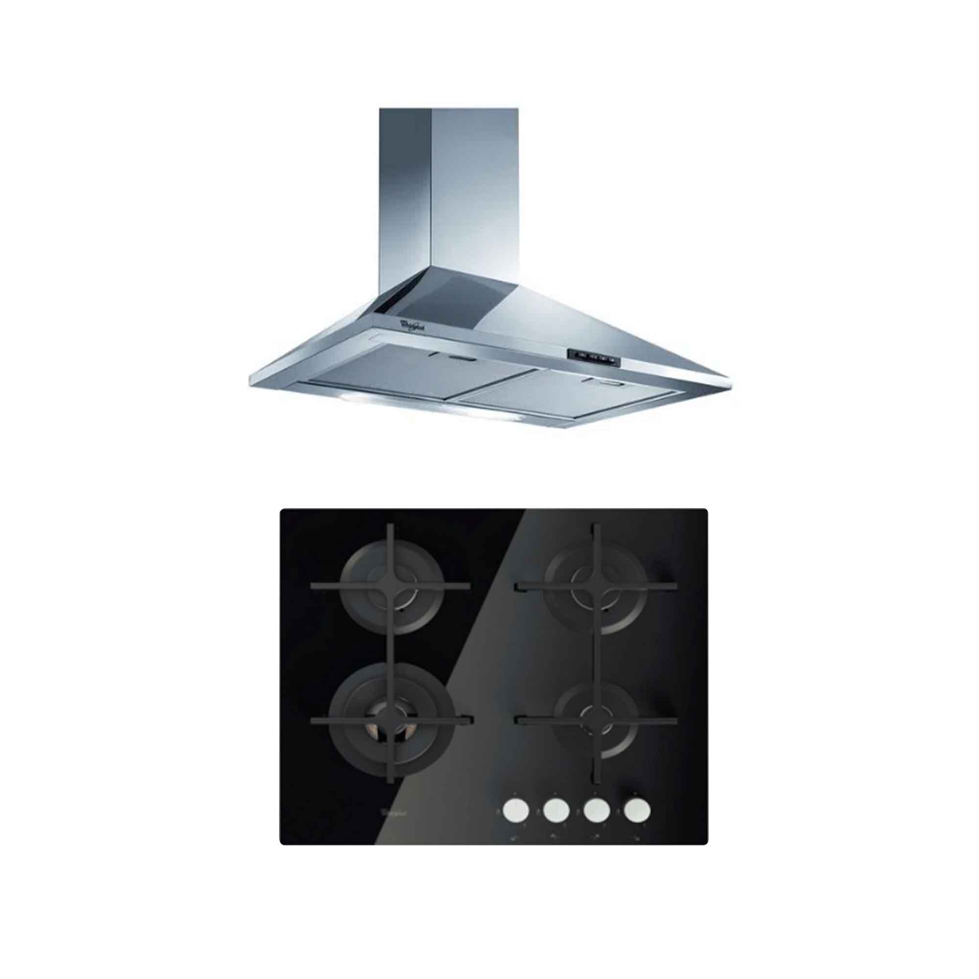 Combo Whirlpool Campana pared 60cms Acero inoxidable y Cubierta gas 4Pts.Vitracerámica NG - WAI65ARHWF-GOA6423NB