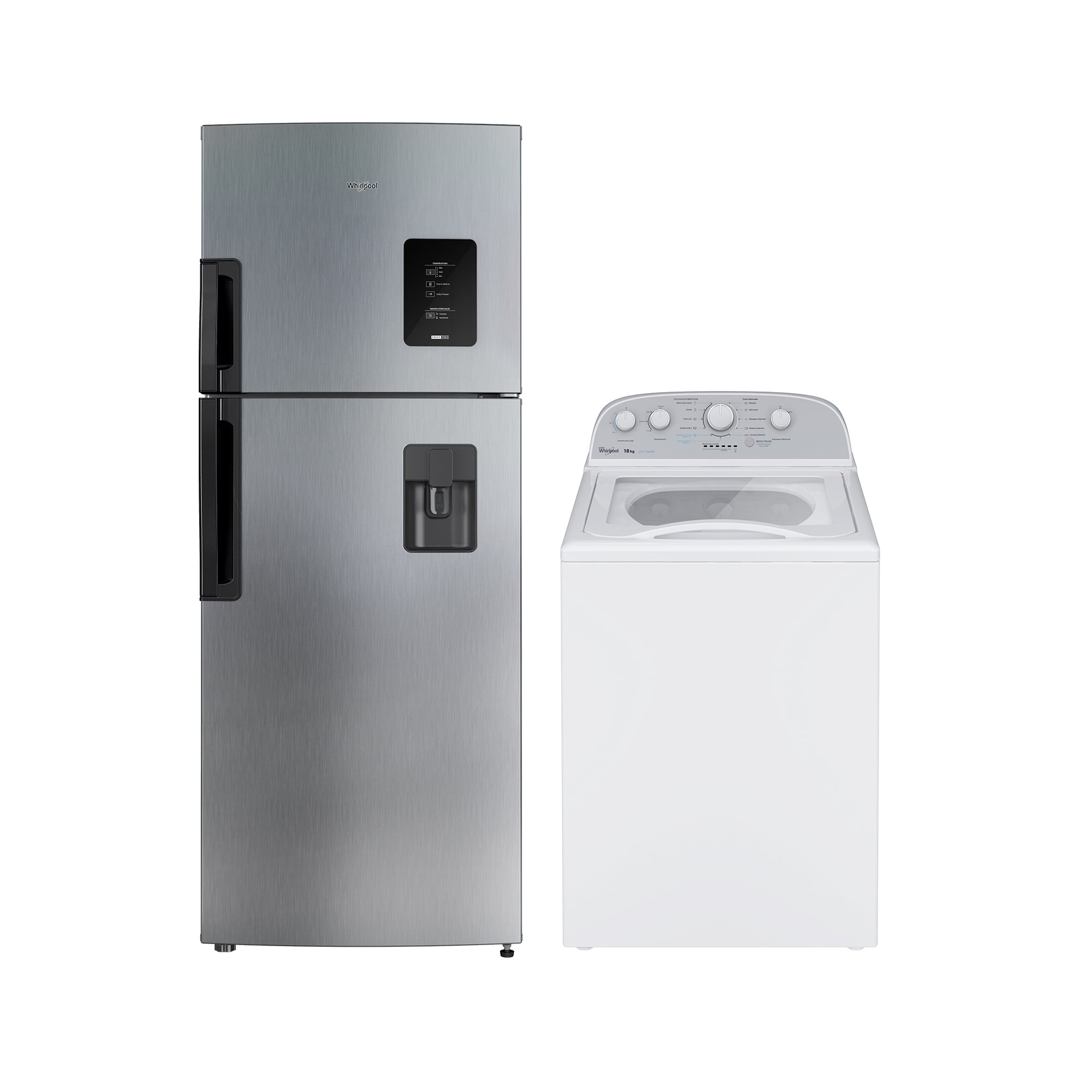 Combo Whirlpool Nevera Top Mount 435 L y Lavadora Carga Superior 18 kg - WRW45AKTWW-7MWTW1805EM