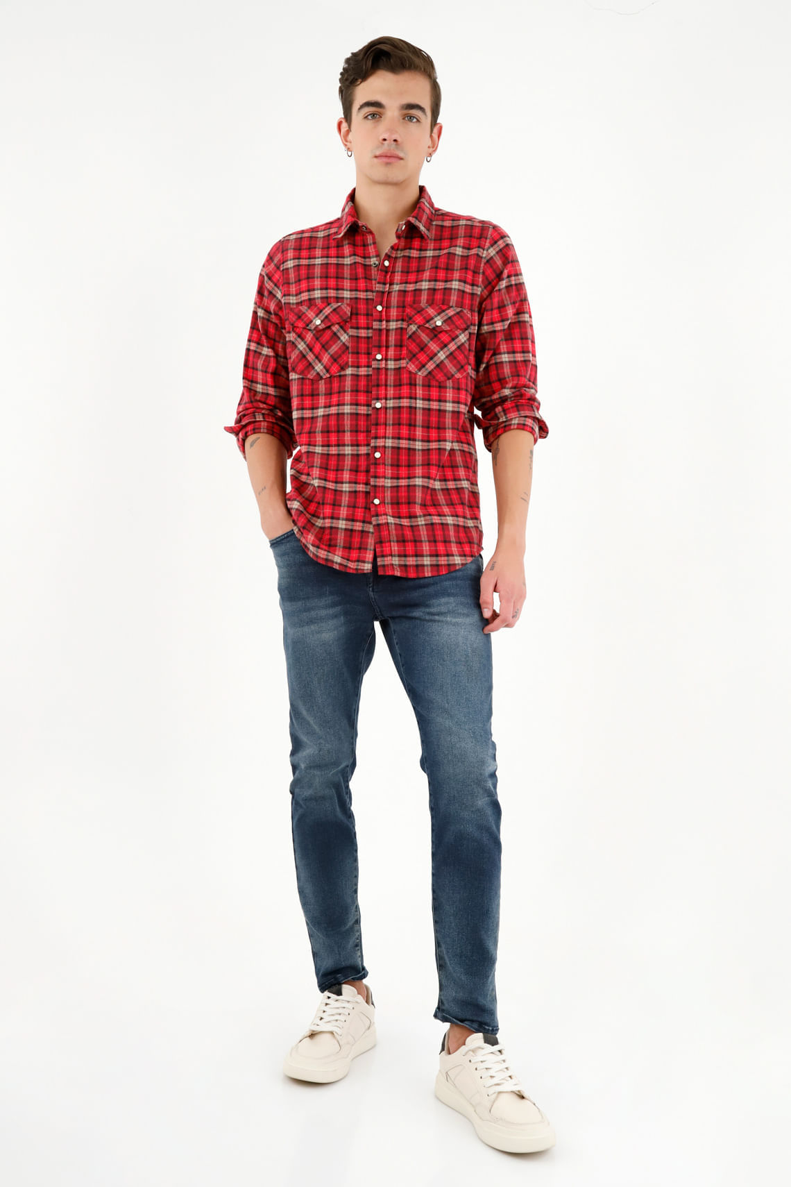 Camisa tipo leñadora roja para hombre