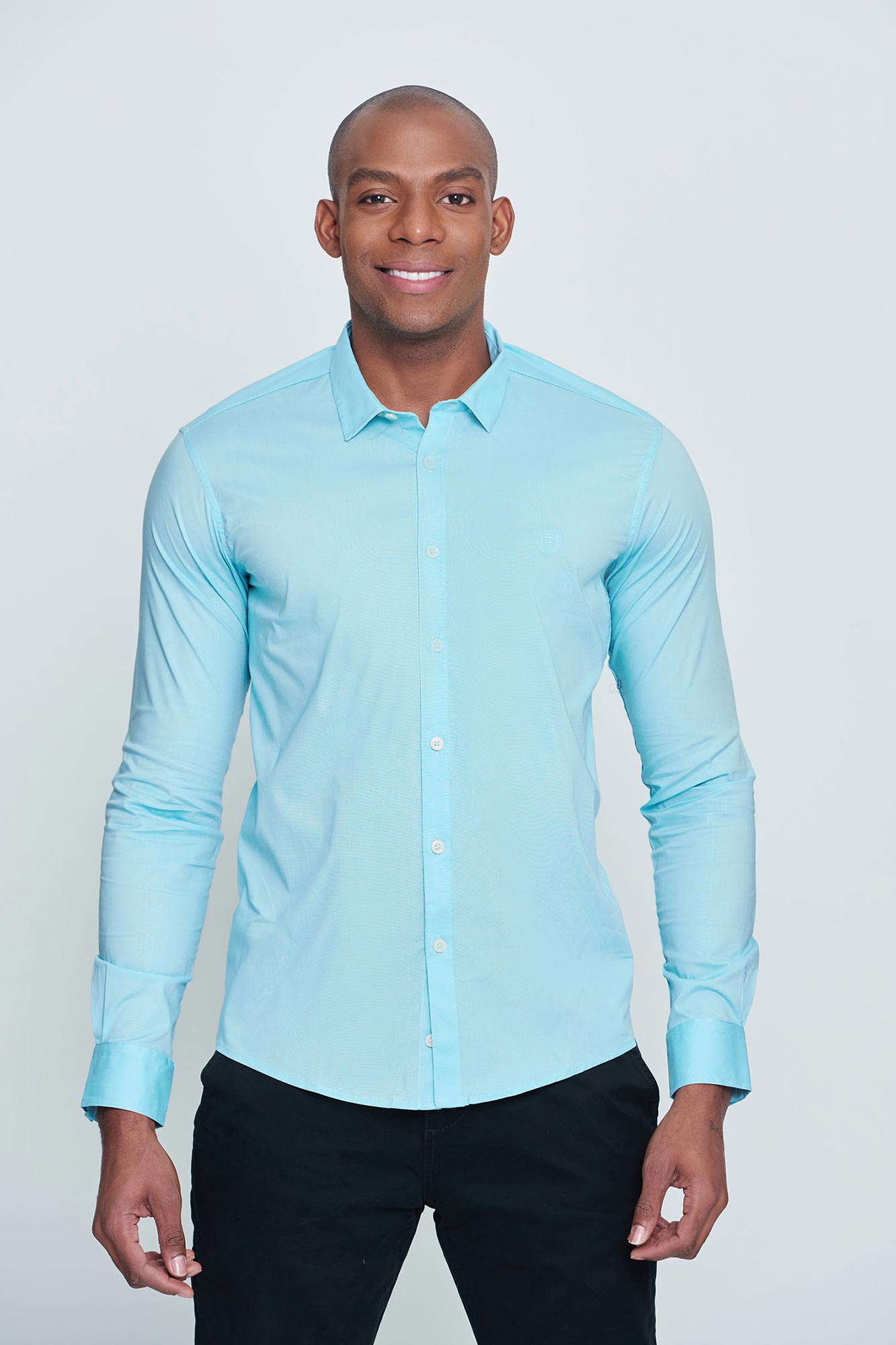Camisa Slim Manga Larga Color Azul claro Para Hombre