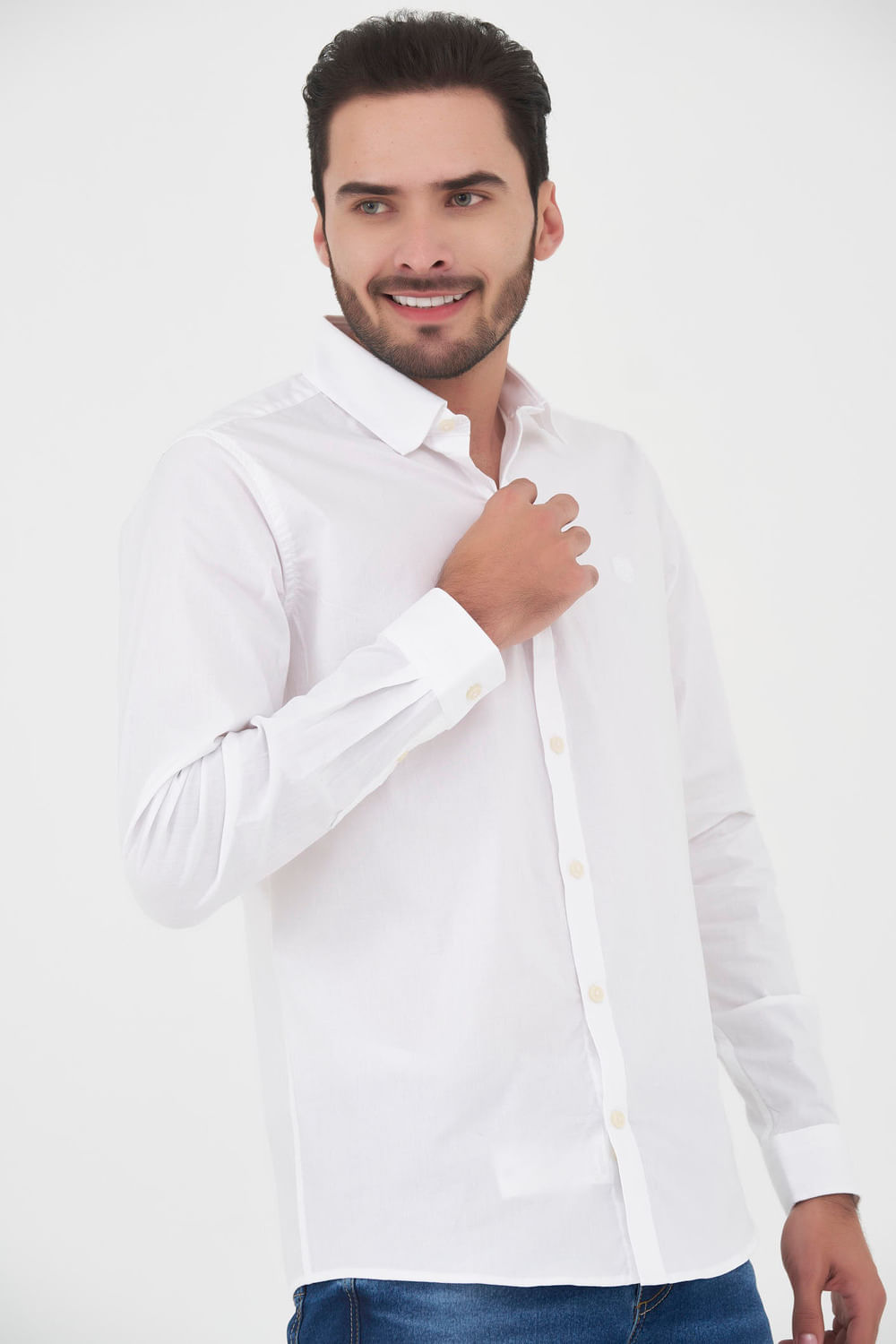 Camisa Slim Manga Larga Color Blanco optico Para Hombre