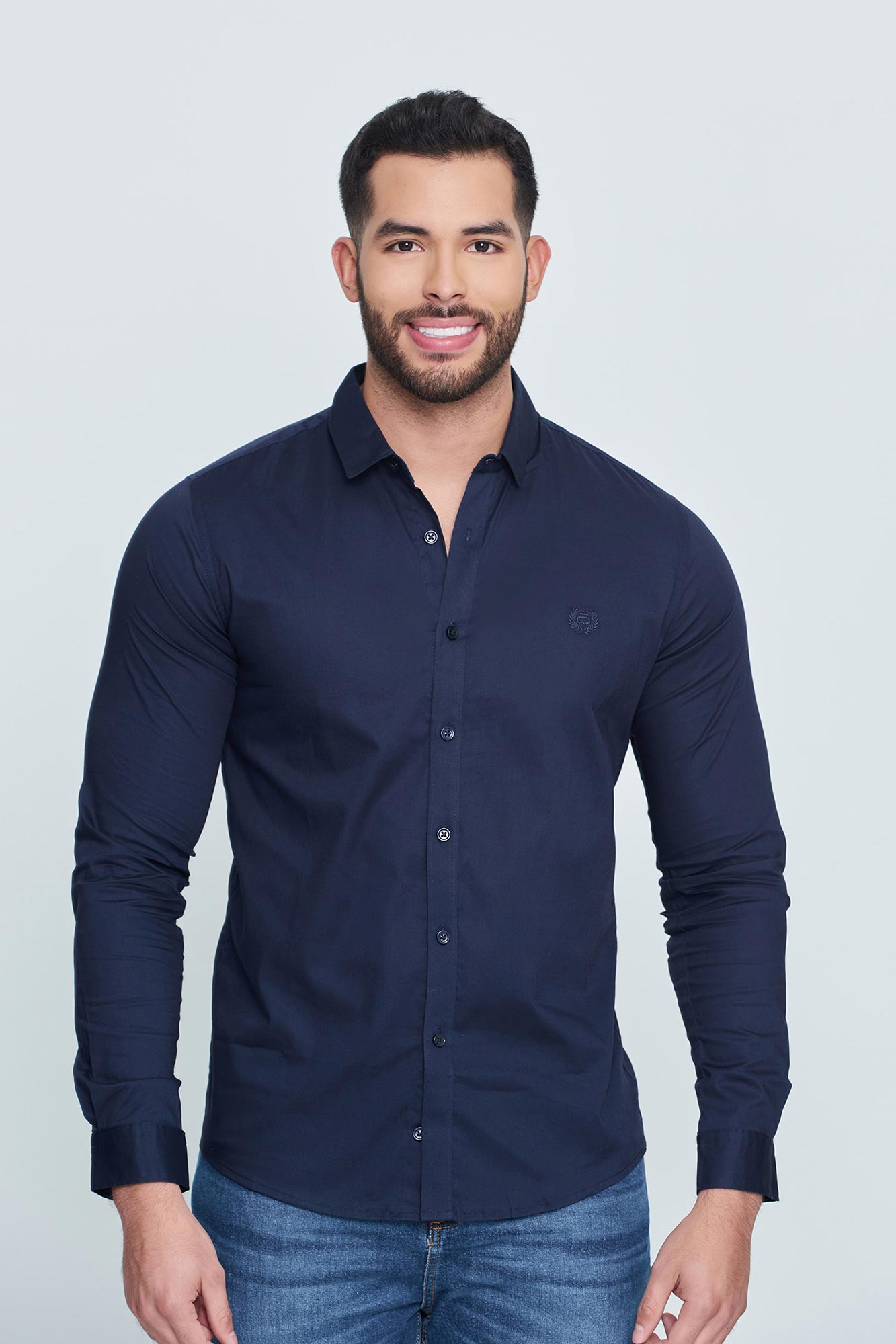 Camisa Slim Manga Larga Color Azul oscuro Para Hombre