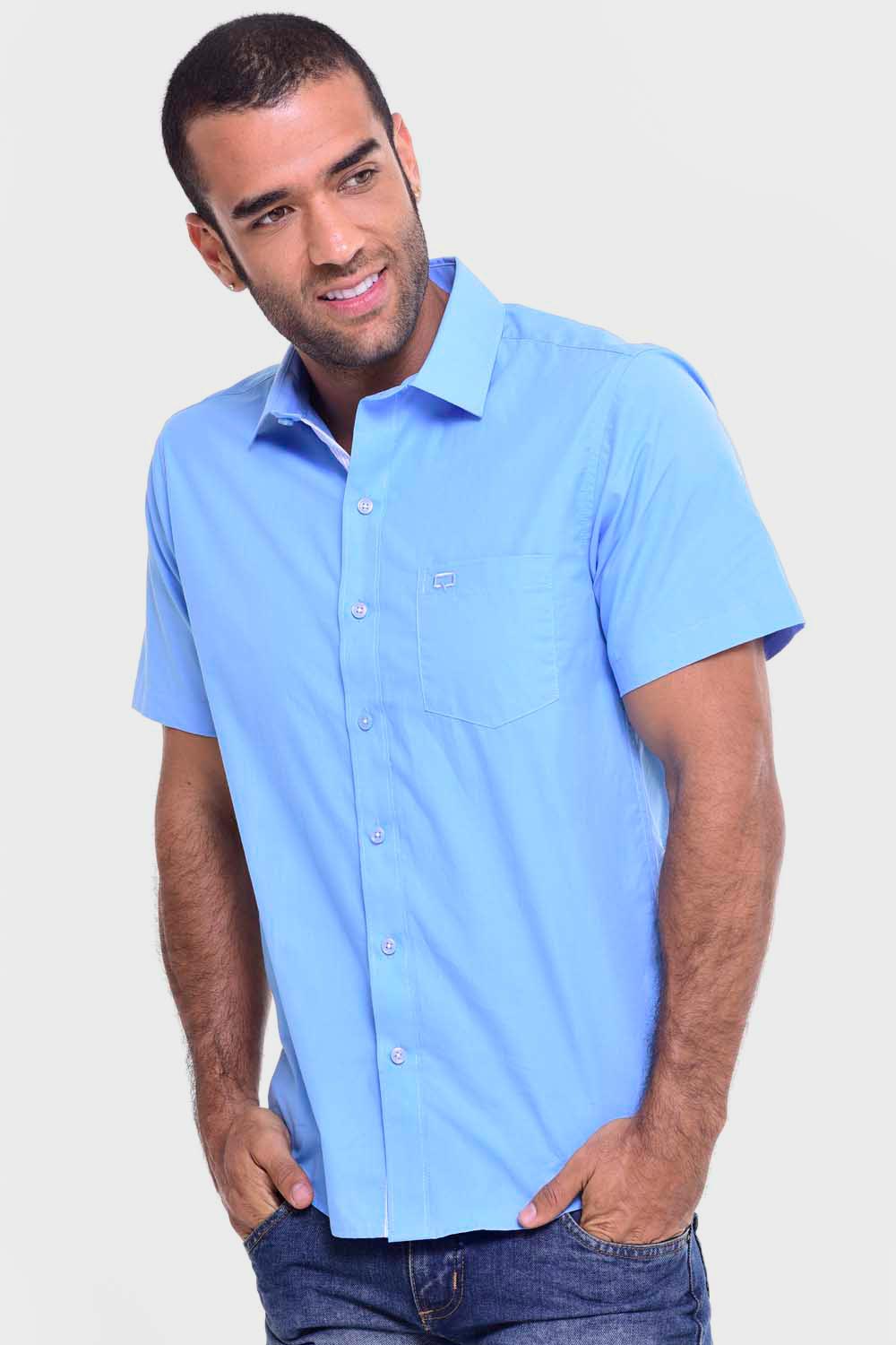 CAMISA SLIM MANGA CORTA PARA HOMBRE COLOR AZUL CLARO