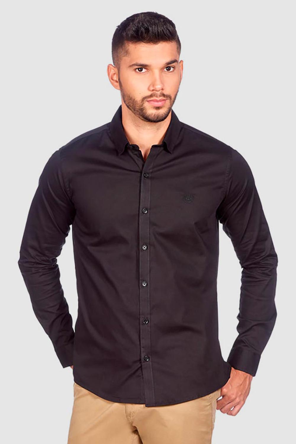 CAMISA SLIM MANGA LARGA PARA HOMBRE COLOR NEGRO