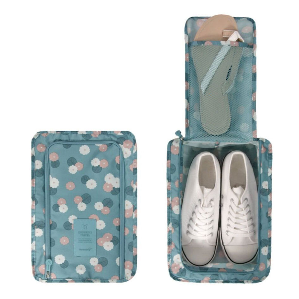 Organizador Viajero Zapatos Pequeño Impermeable Diseño Flores Celeste