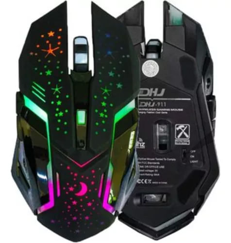 Mouse Gamer Inalamabrico Luz Led 911 Recargable 3200dpi Negro