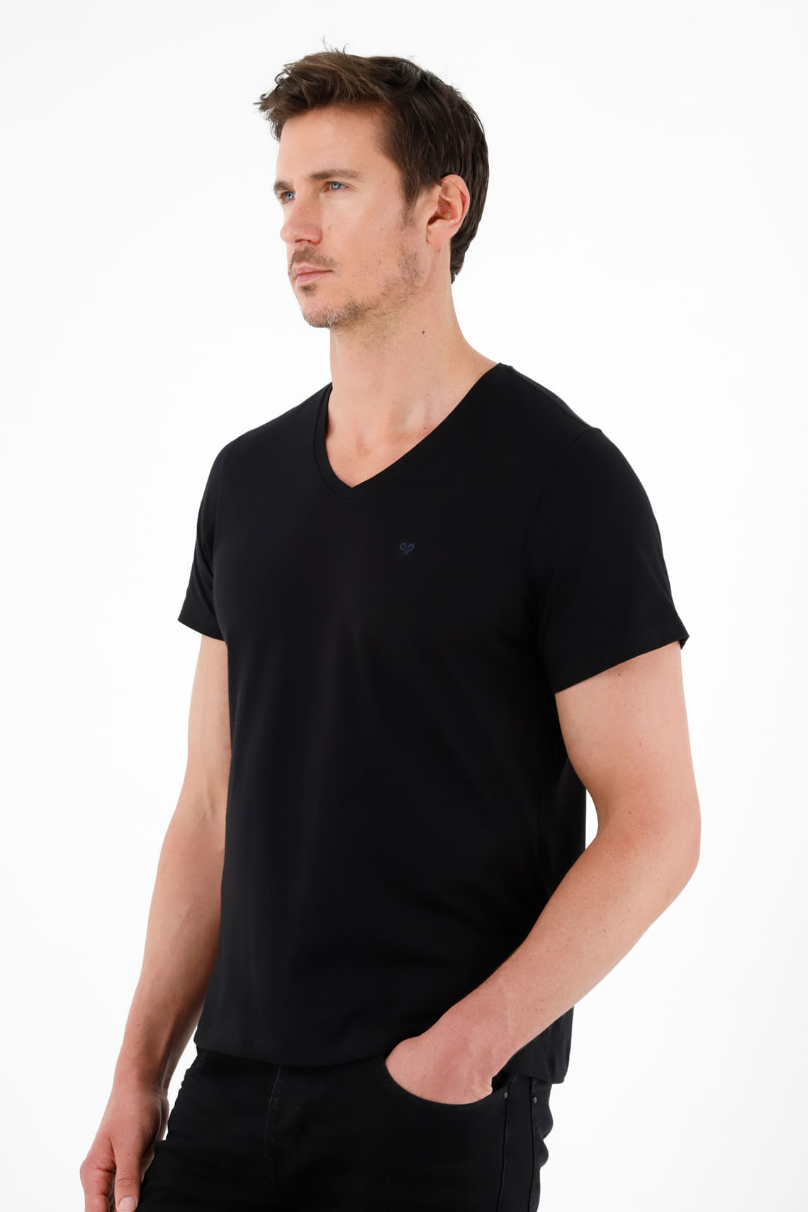 Camiseta negra cuello en V para hombre