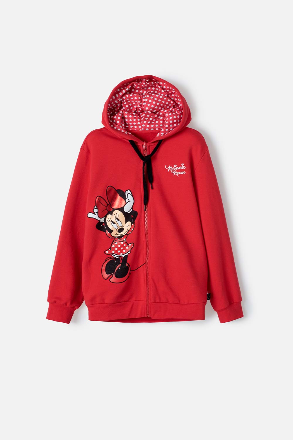 Buzo de  Minnie Mouse con capucha rojo para niña