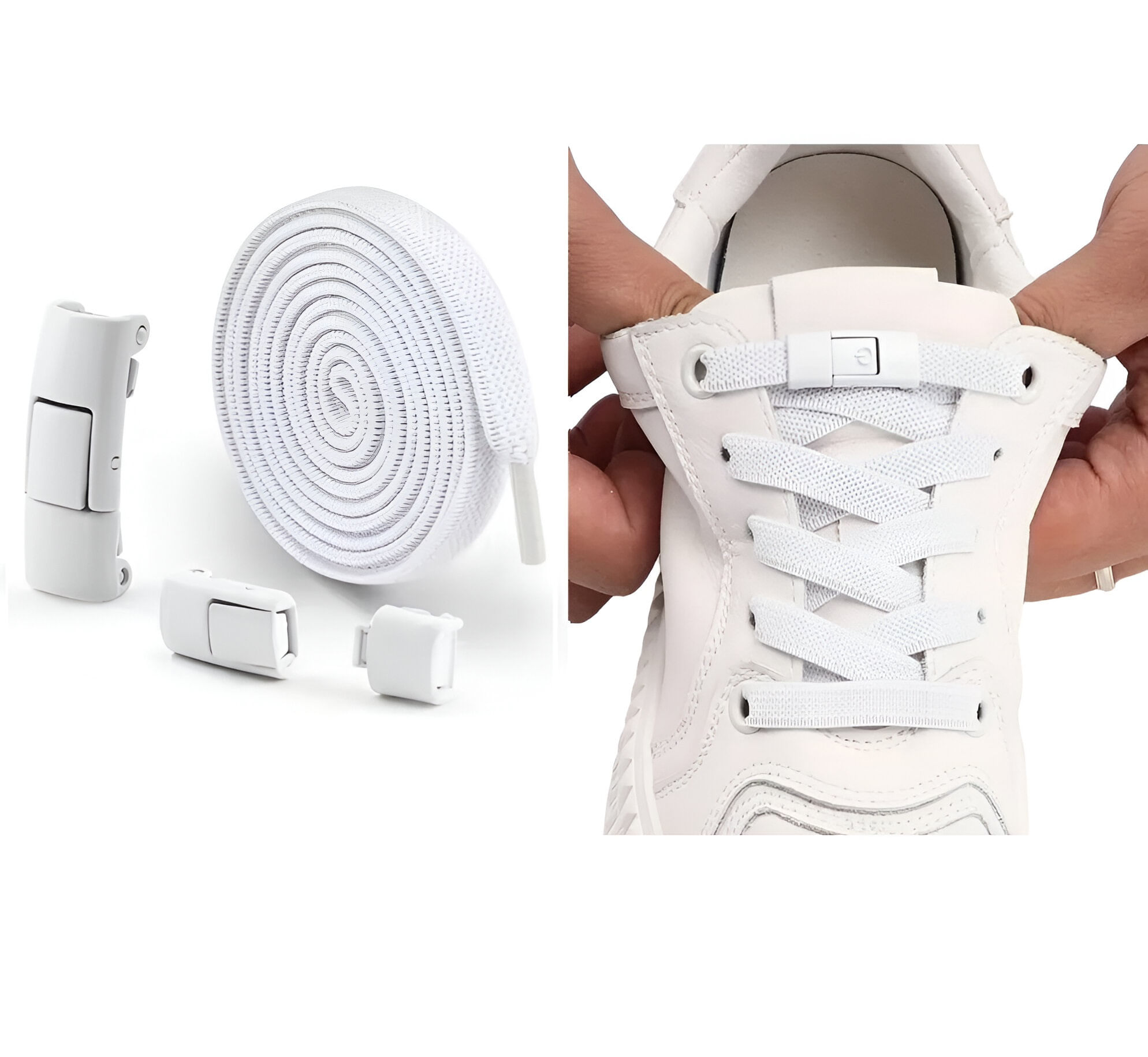 Cordones Elásticos Para Zapatos Botón Sistema Sin Nudos Blancos