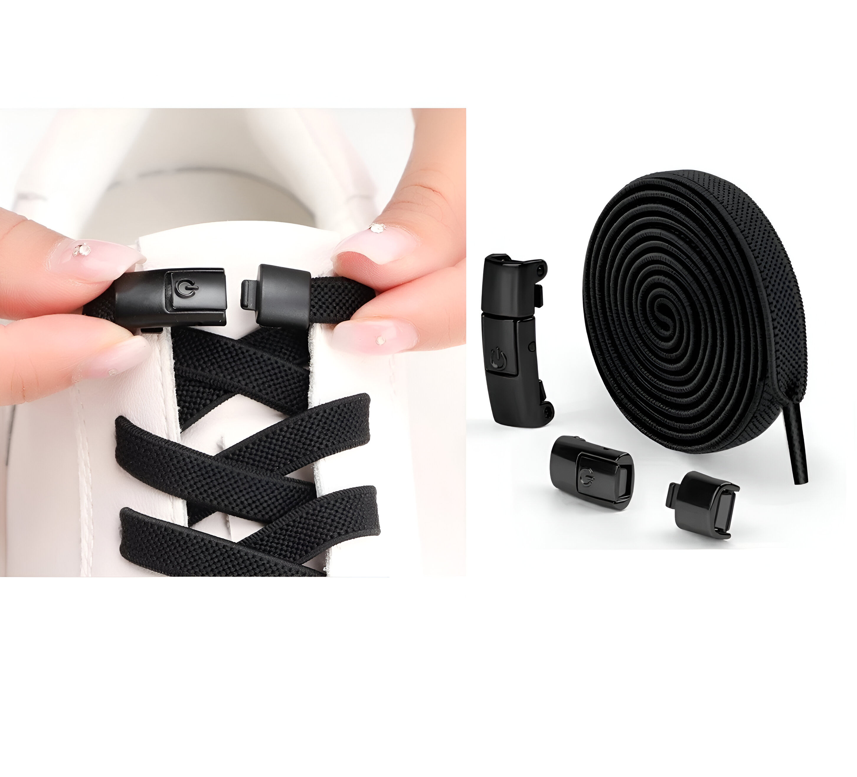 Cordones Elásticos Para Zapatos Botón Sistema Sin Nudos Negros