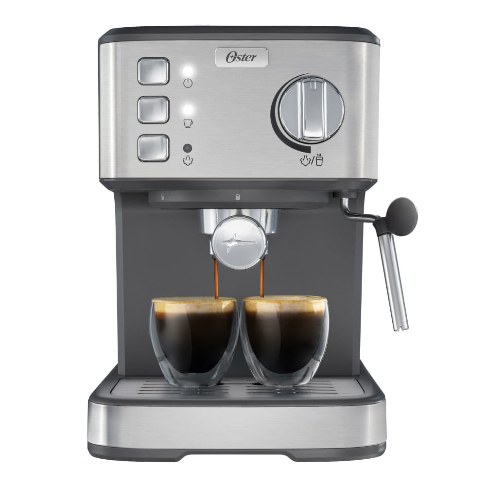 Oster® Cafetera Compacta, Prepara hasta 2 Espressos por Ciclo, 12 Bar, Tubo de Vapor para Leche Espumosa para Capuccinos y Lattes, BVSTEM5502