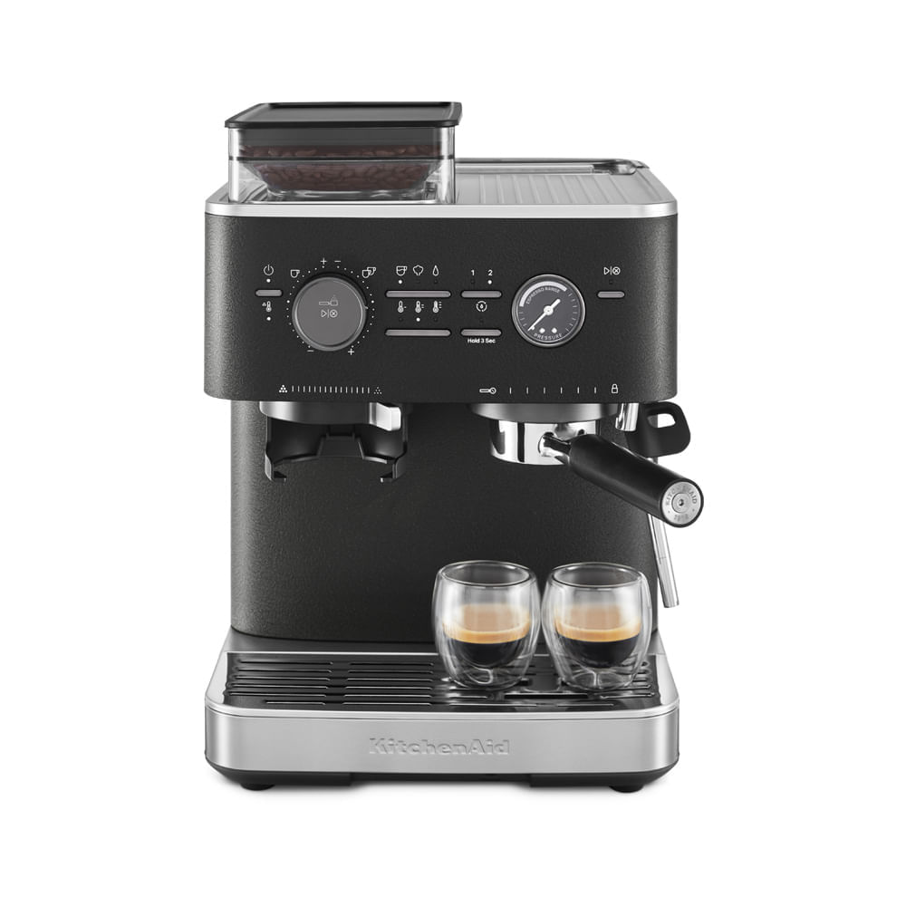 Máquina de café espresso semiautomática con molino de café.