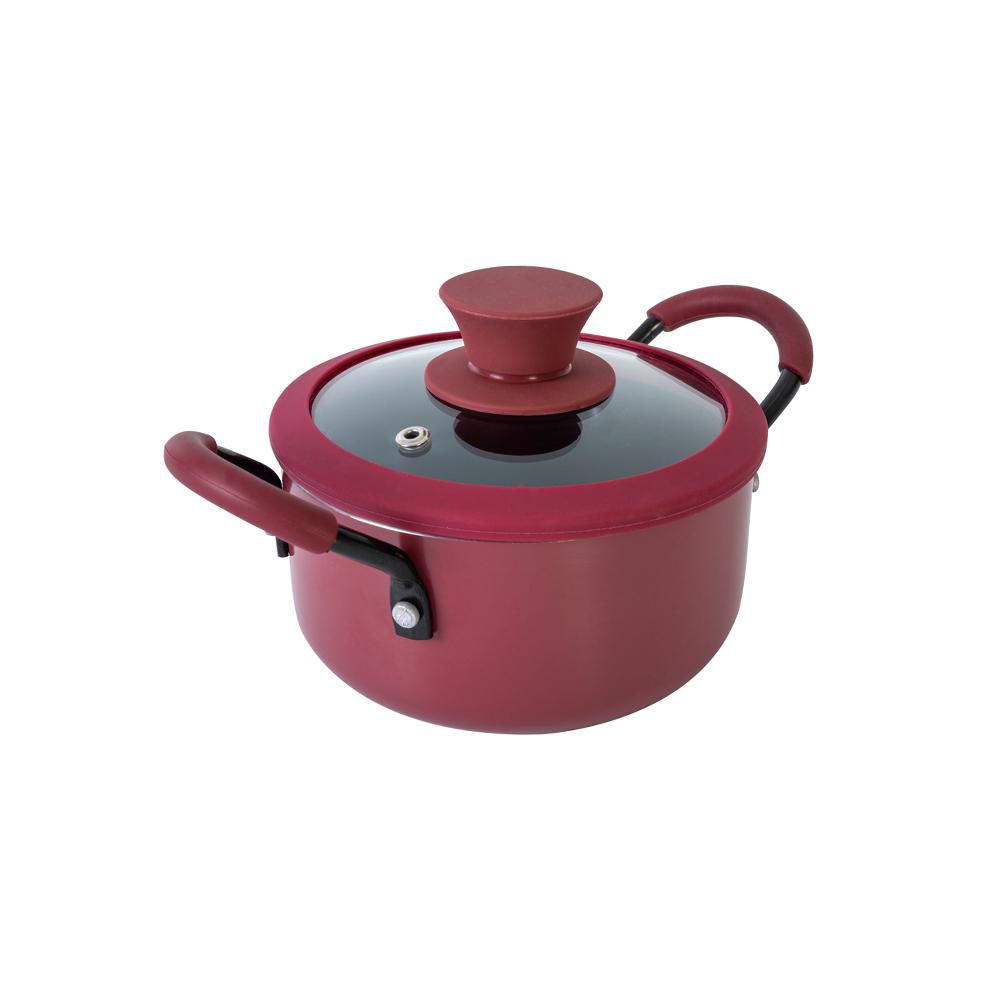 Olla 14 cm con Tapa Plana MELVIC Aluminio Cerámica 2 Piezas  Vinotinto