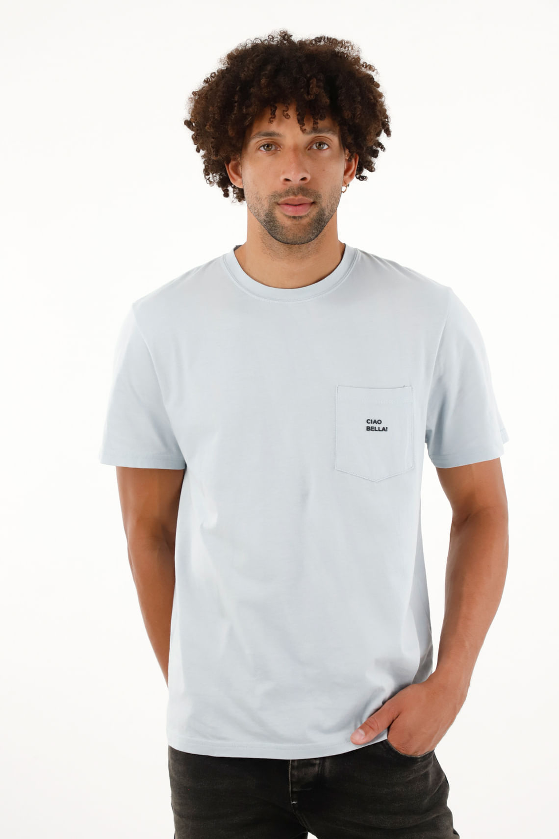 Camiseta con bolsillo de parche azul para hombre