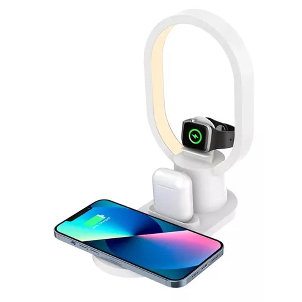 Base Cargador Inalambrico 3 en 1 Blanco Estacion Carga Android IOS