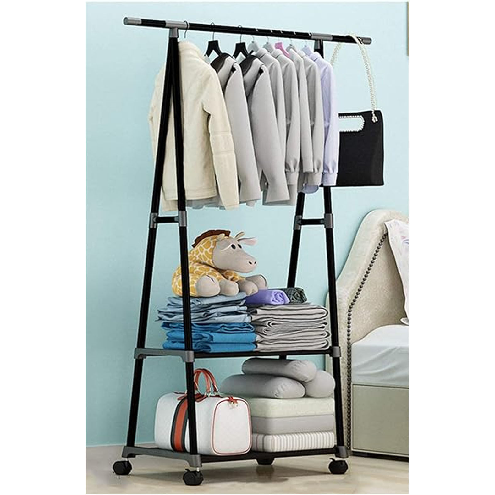 Organizador Ropa Zapatos Perchero Triangular 2 Niveles Metalico Negro