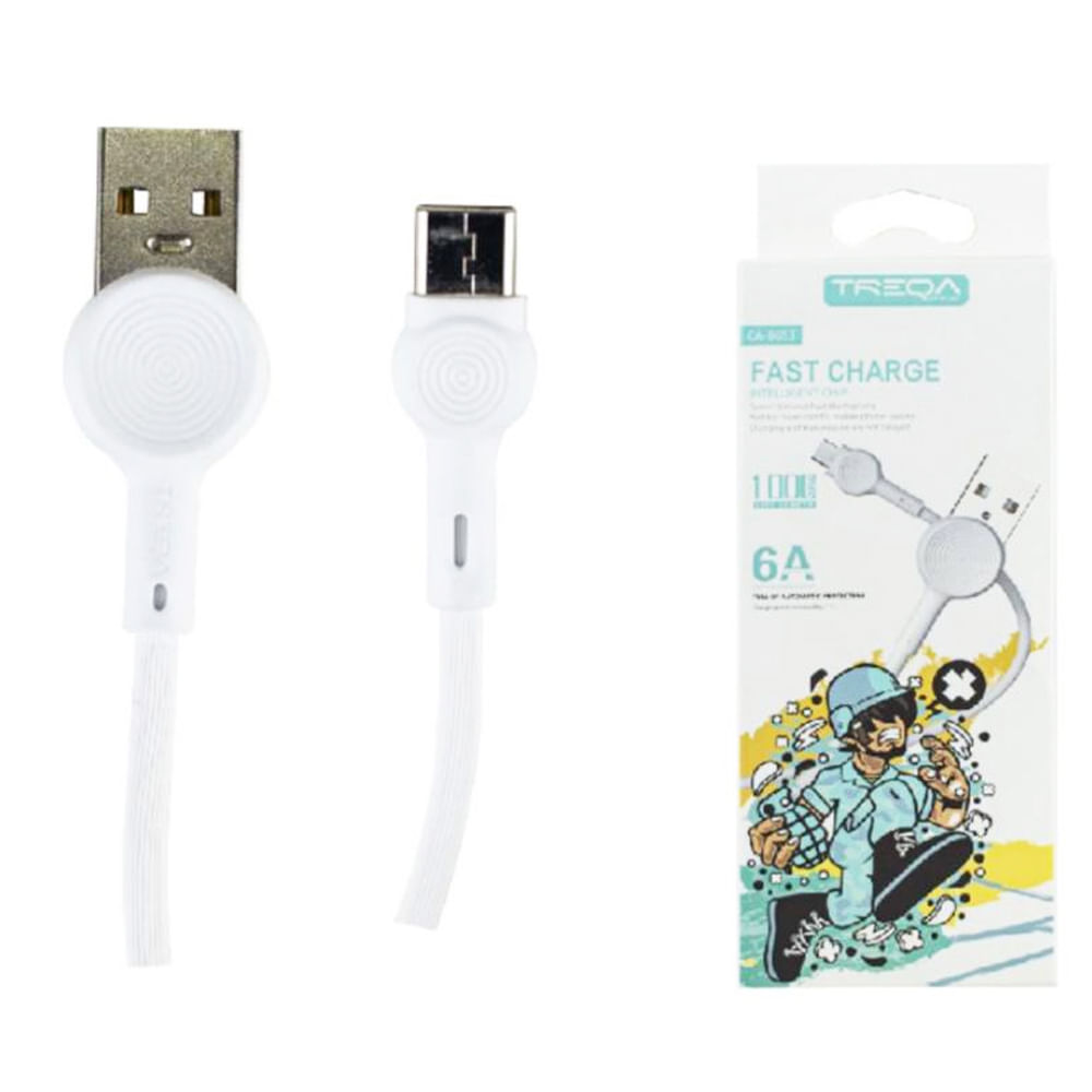 Cable Carga 6A TREQA Conexión Tipo Micro USB- Lightning Blanco Datos