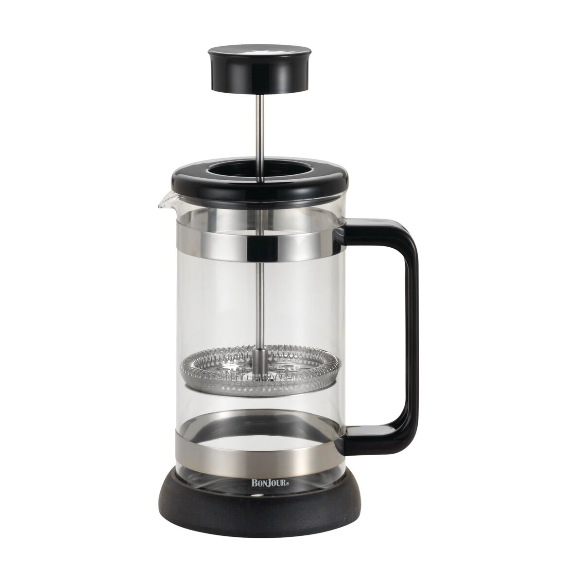 Juego de Prensa Francesa 33.8 onzas/ 8 tazas/ 1L, acero inoxidable con jarra de vidrio templado borosilicato con portavaso y cuchara. Monet, BonJour.
