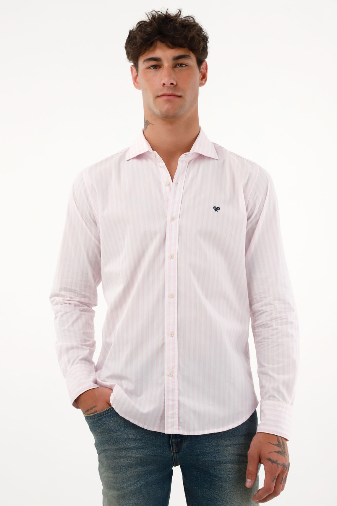 Camisa rosada a rayas para hombre