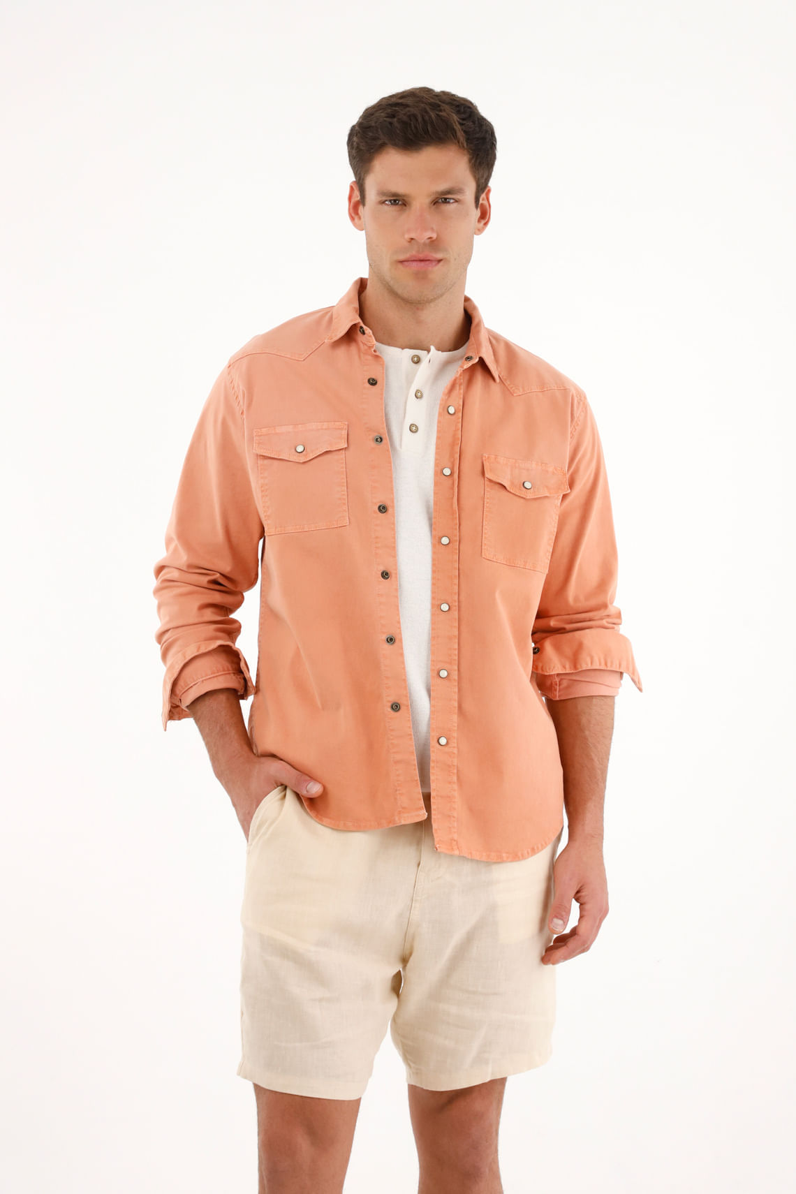 Camisa naranja manga larga para hombre