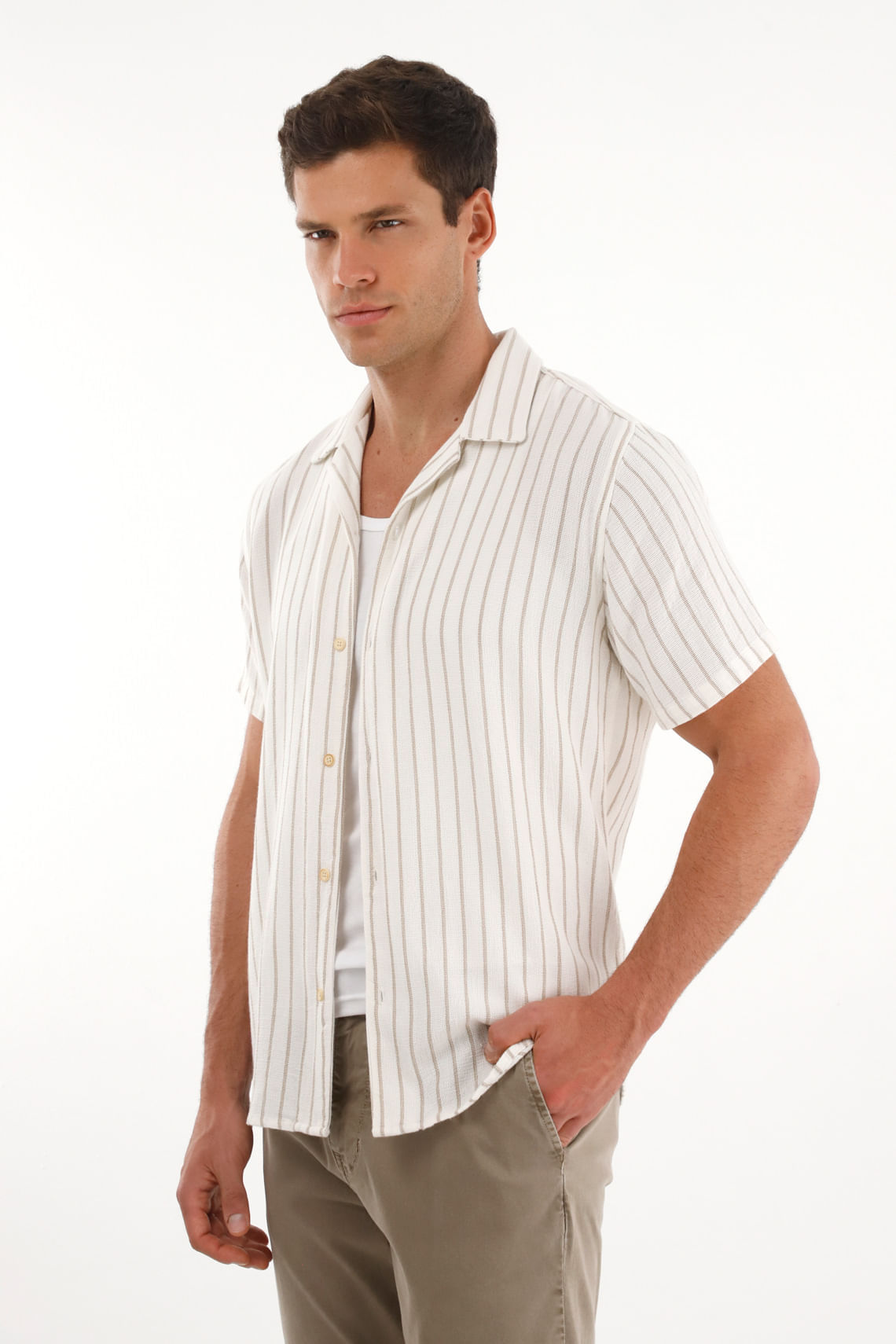 Camisa tipo bowling con diseño a rayas para hombre