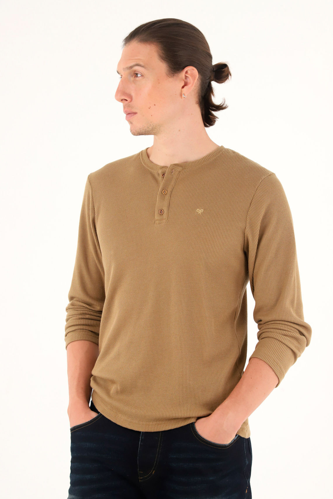 Camiseta manga larga café para hombre