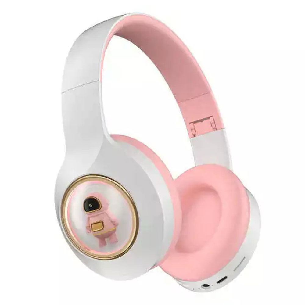 Audifonos Bluetooth Diseño Astronauta Diadema Plegable Blanco/Rosa