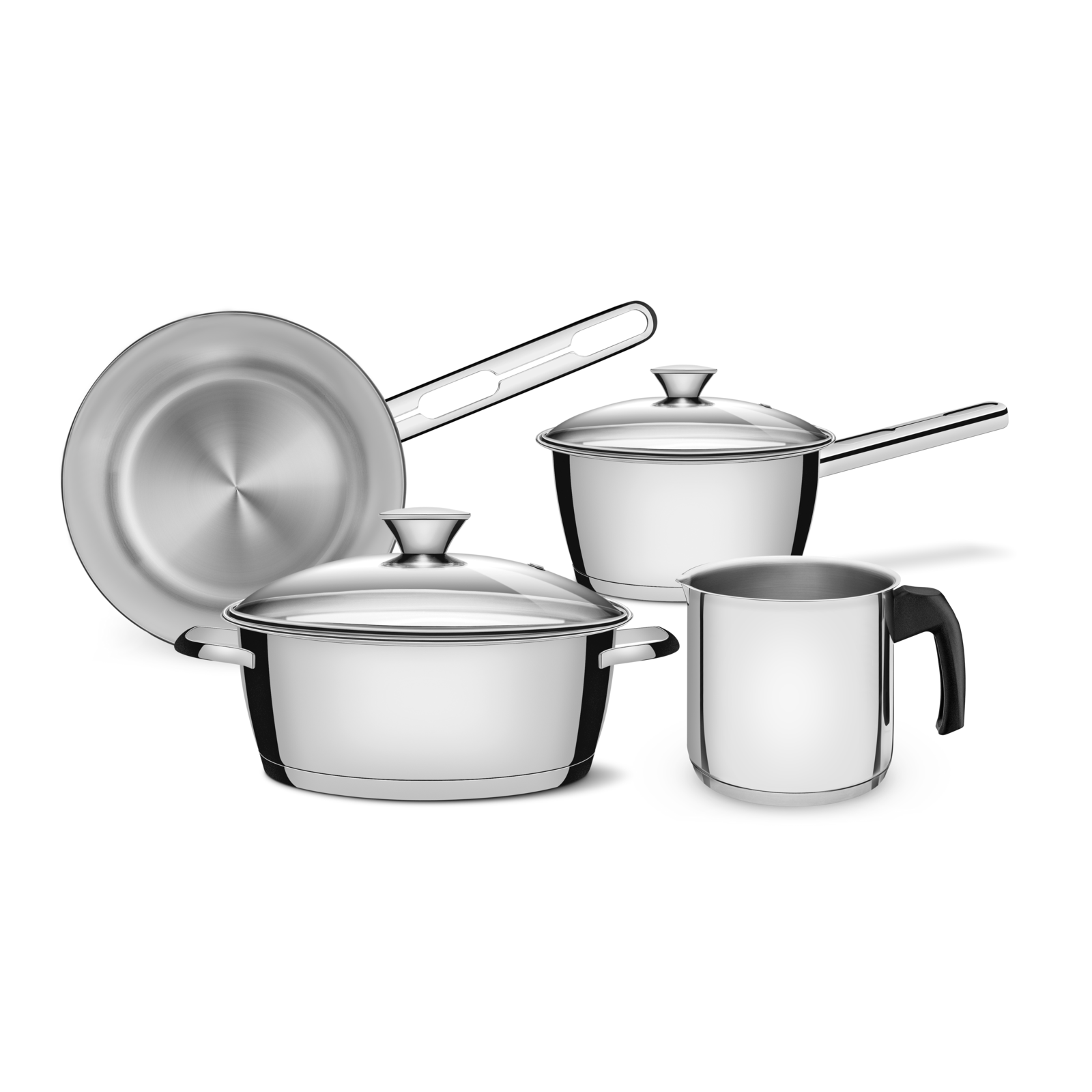 Batería de cocina Allegra de acero inoxidable con fondo triple y tapa de vidrio 4 piezas Tramontina