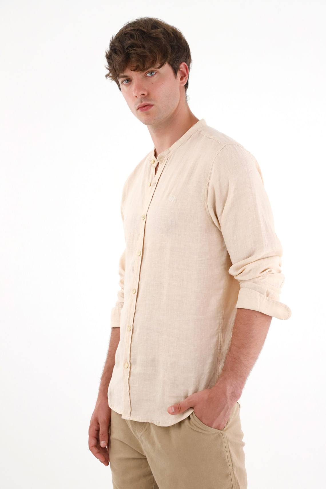 Camisa manga larga a rayas crudo para hombre