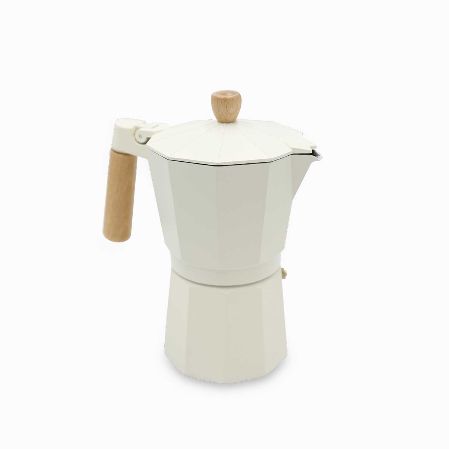 Cafetera moka 9 tazas blanca mango en madera