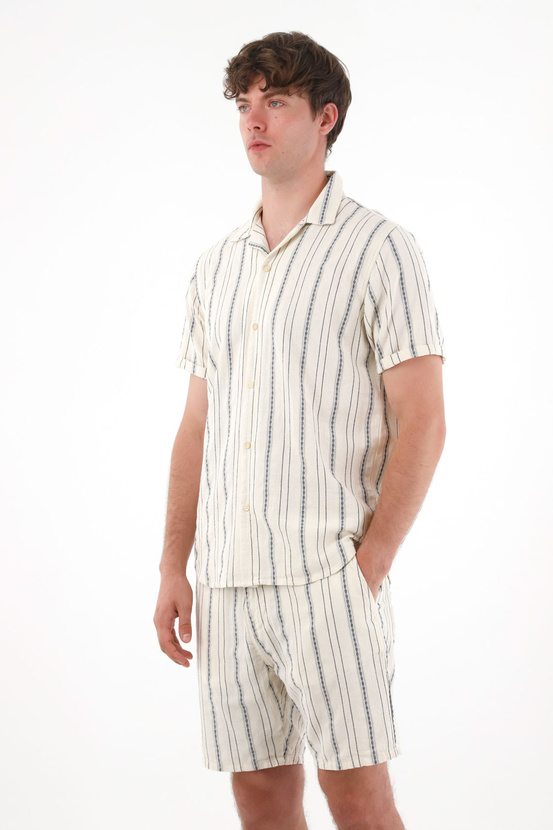 Camisa tipo bowling a rayas para hombre