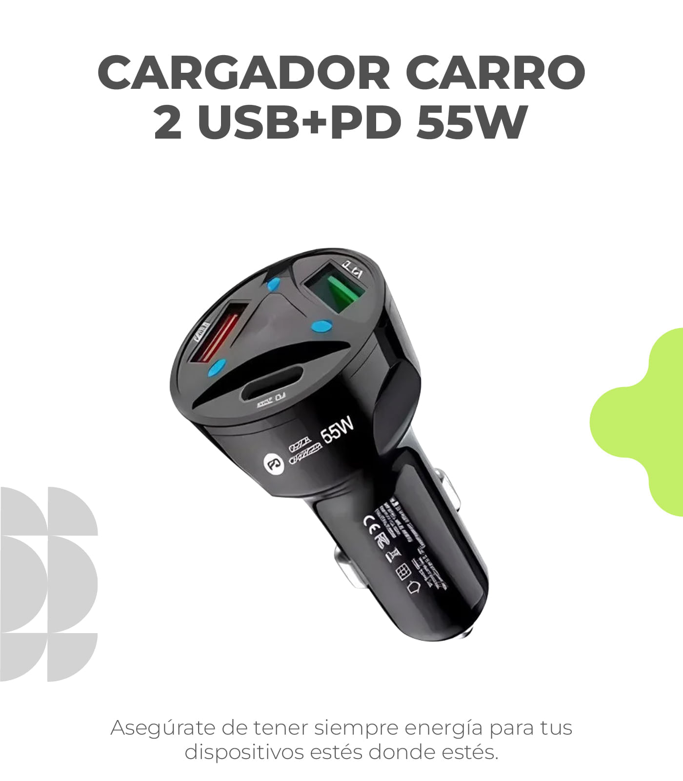 Cargador Para Carro 55w Negro