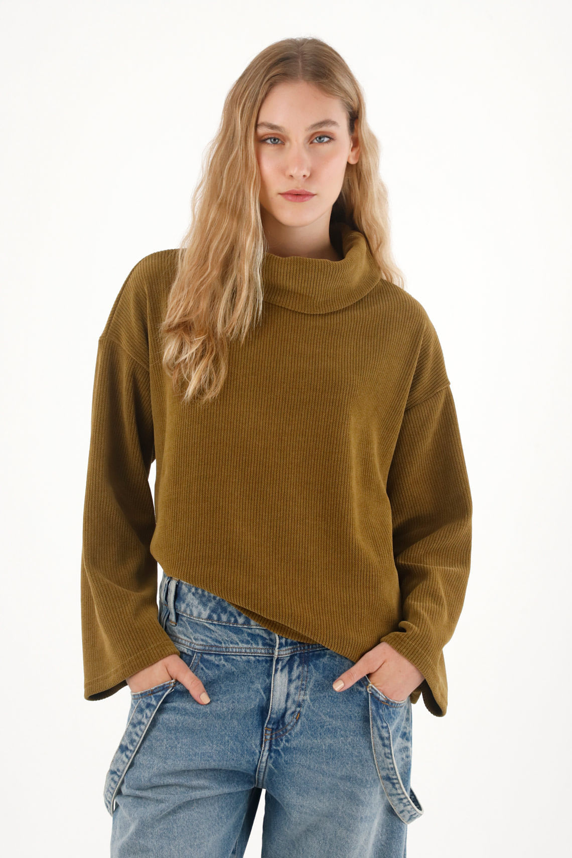 Buzo en corduroy amplio verde para mujer