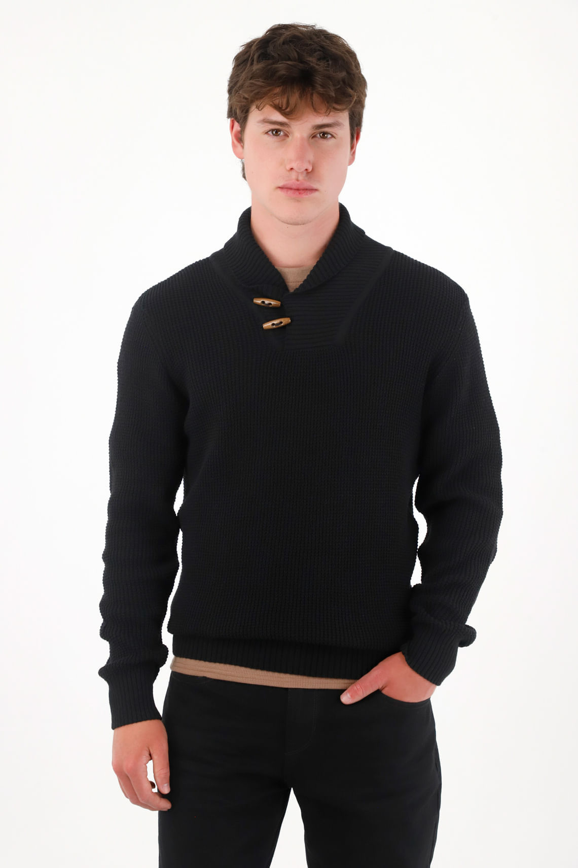 Buzo tejido cuello alto negro para hombre