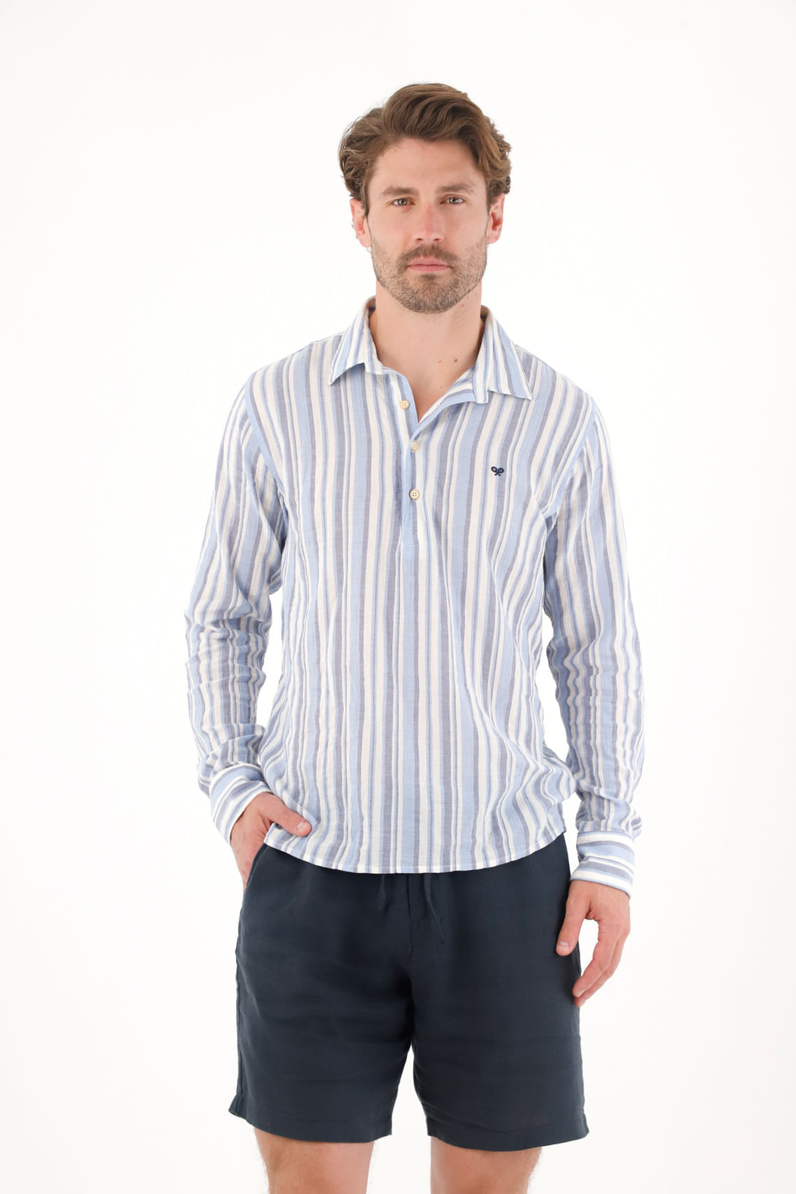 Camisa manga larga con diseño a rayas para hombre