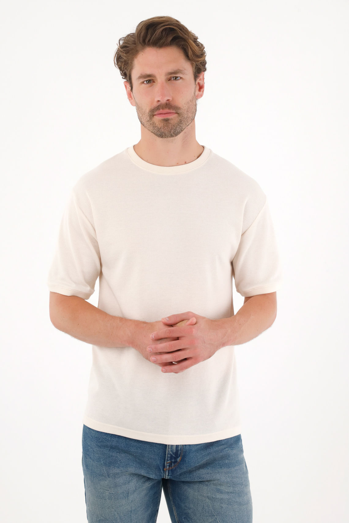 Camiseta básica de tela con textura crudo para hombre