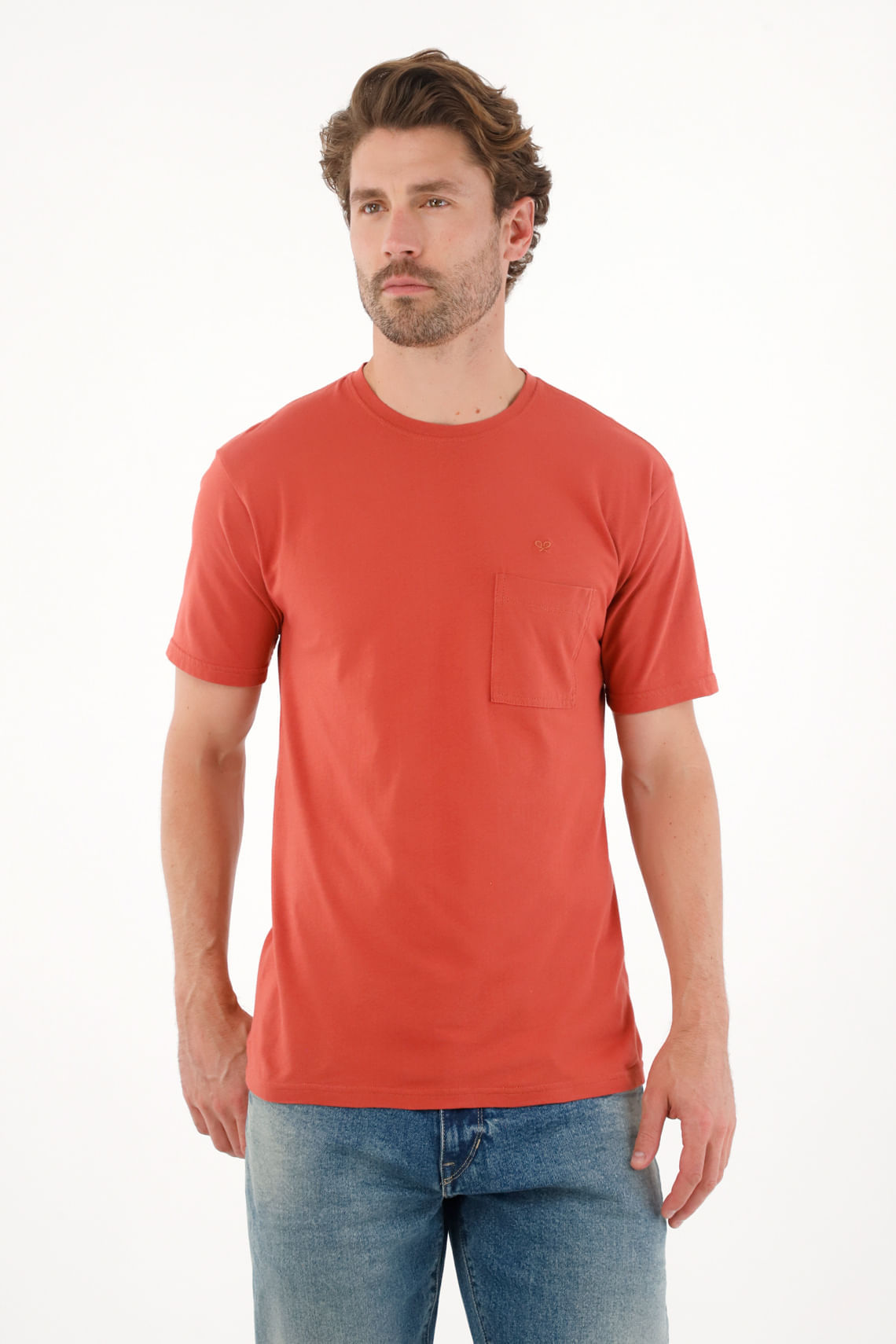 Camiseta con bolsillo de parche naranja para hombre