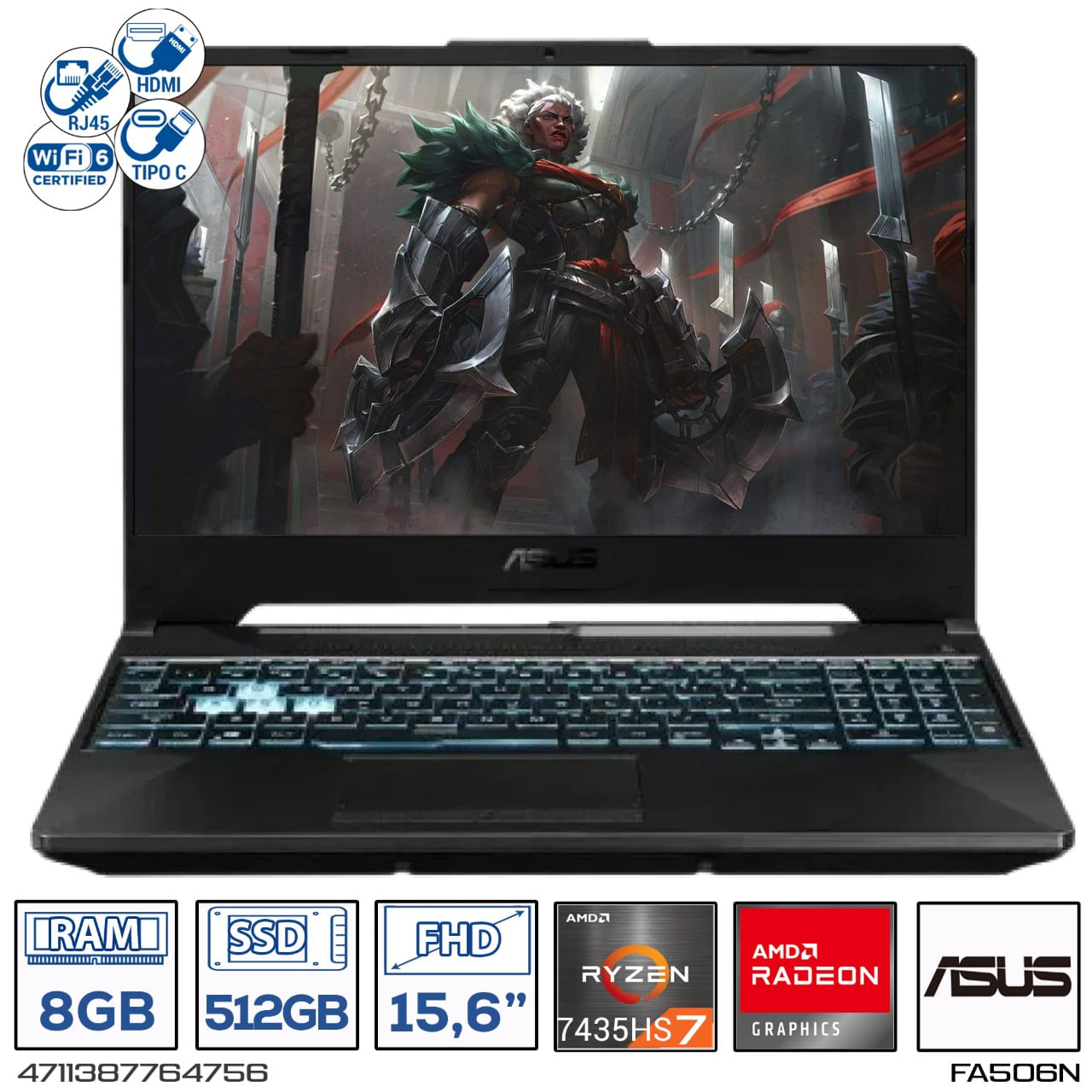 Computador Portátil Gamer ASUS TUF 15.6" Pulgadas FA506NFR - AMD Ryzen 7 - RAM 8 GB - Disco SSD 512