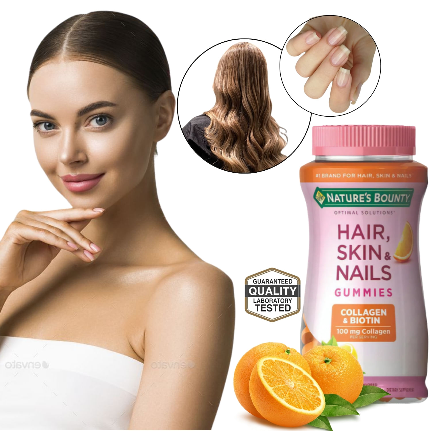 Gomitas Cabello Piel Y Uñas Biotina Vitaminas Natures Bounty Naranja