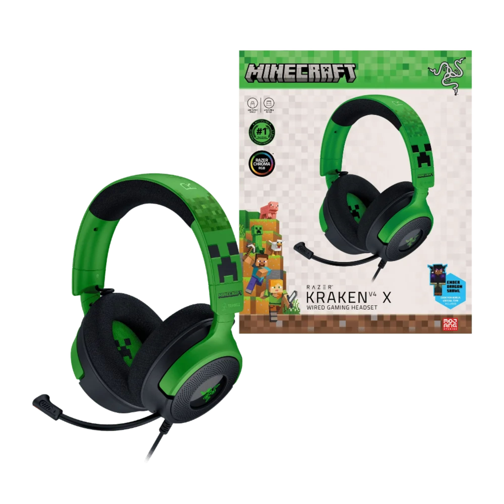 Razer Kraken V4 X Minecraft Edition Auriculares Gaming USB Verdes
