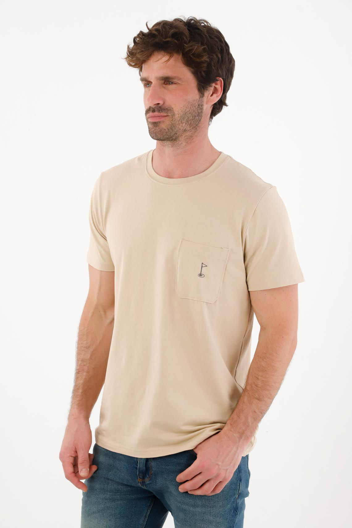 Camiseta básica con bolsillo y estampado café para hombre
