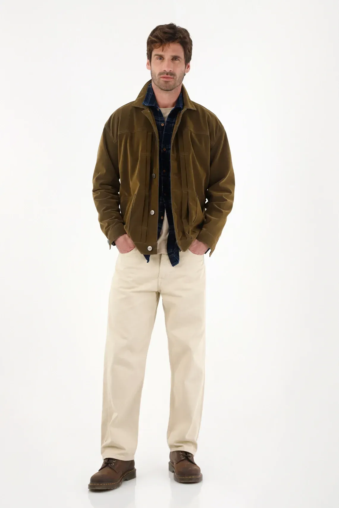 Chaqueta en denim velvet café para hombre