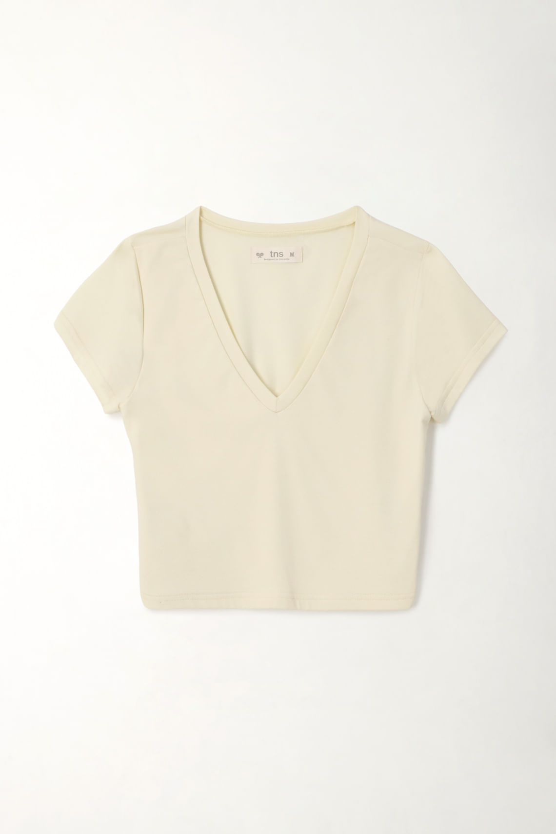 Camiseta crop con cuello en V amarilla para mujer