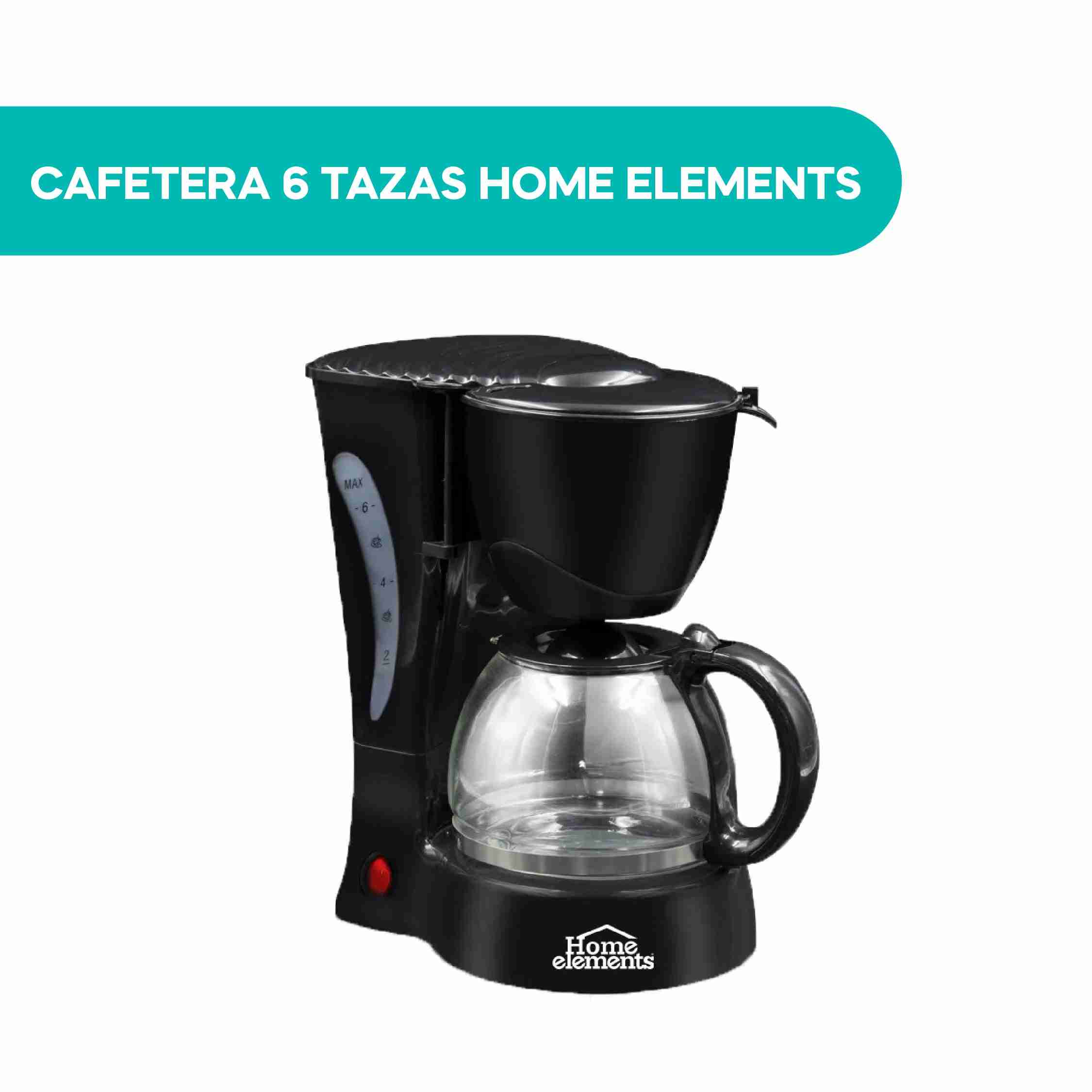 Cafetera Home Elements 6 Tazas – 600 W, Jarra de Vidrio, Sistema Antigoteo