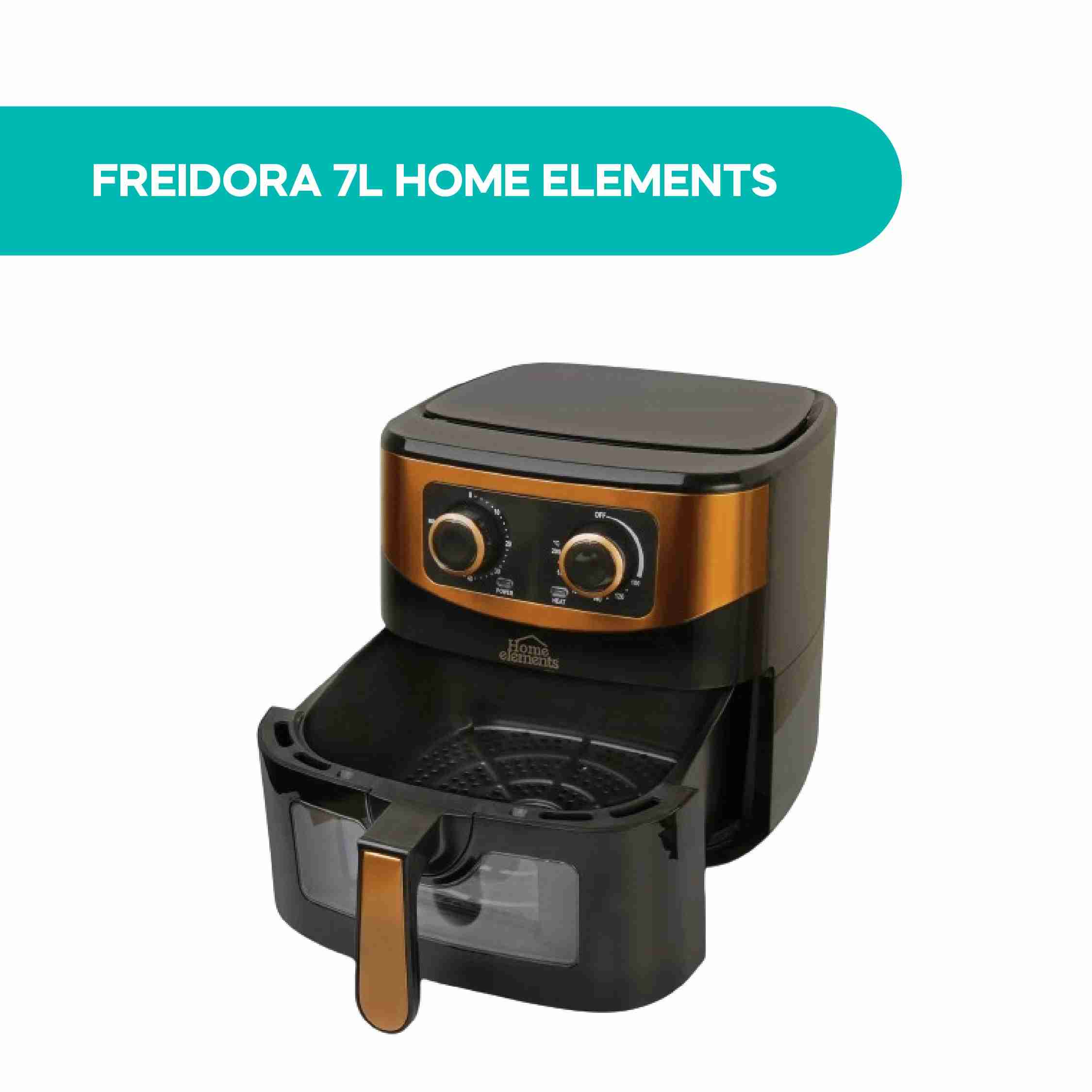 Freidora de Aire 7L Home Elements Mega Fryer - Sin Aceite 1700W con Ventana y Luz | Reduce 95% Grasa | Ideal para Familias Saludables