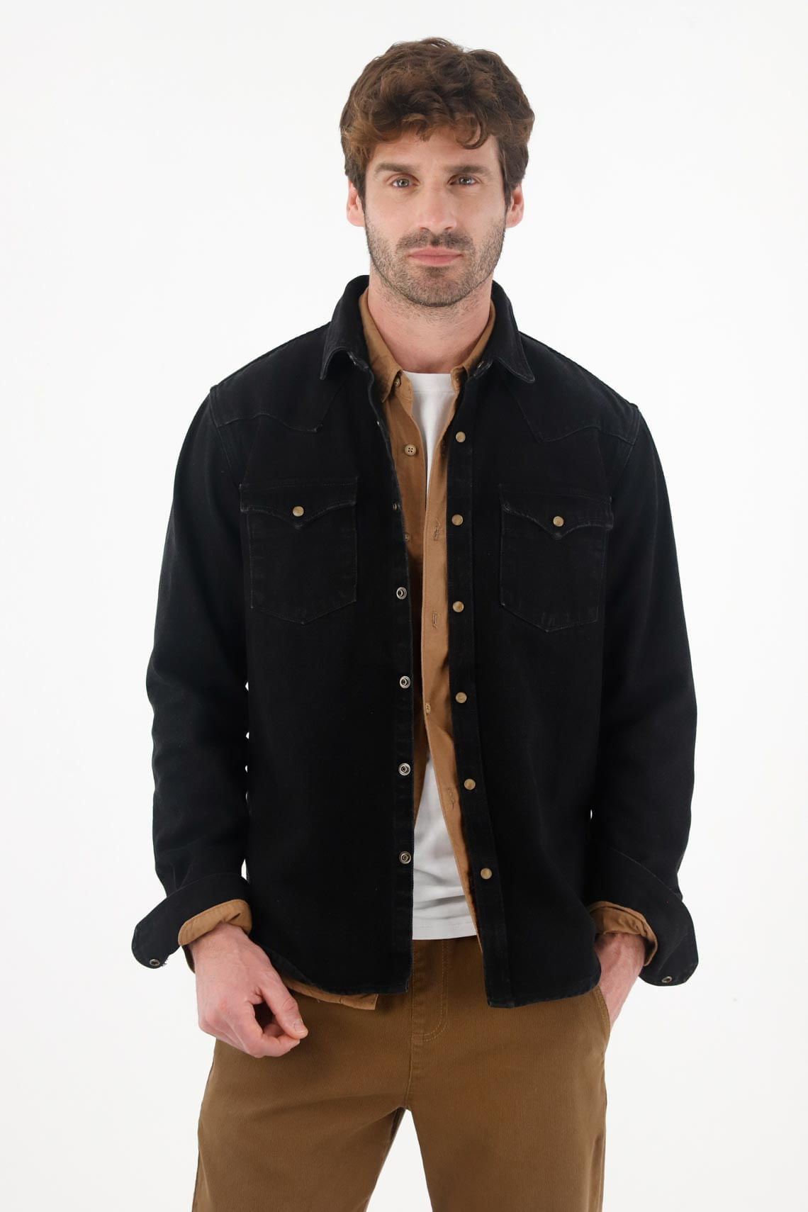 Camisa en denim tono oscuro azul para hombre