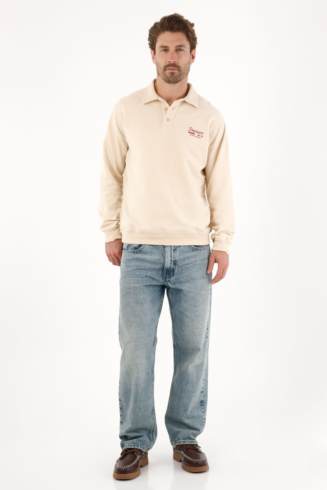Buzo tipo polo con mini estampado crudo para hombre