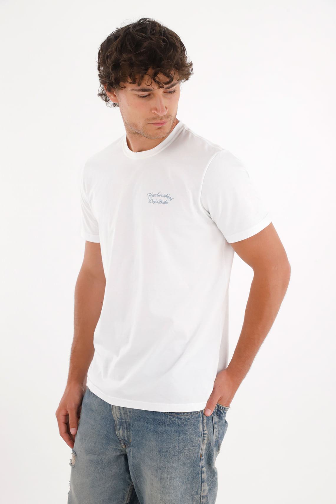 Camiseta con estampado frontal y en espalda blanca para hombre